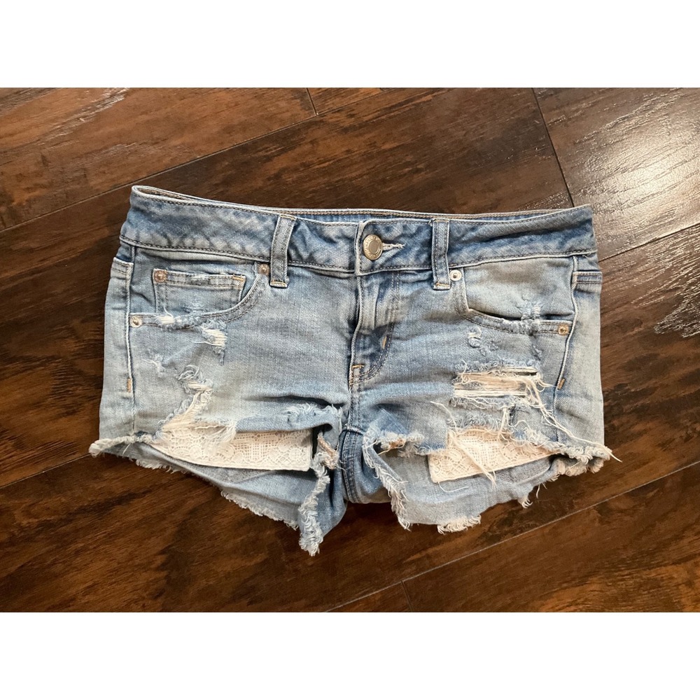 American Eagle Super Low Rise Shortie Jean Shorts Size 4